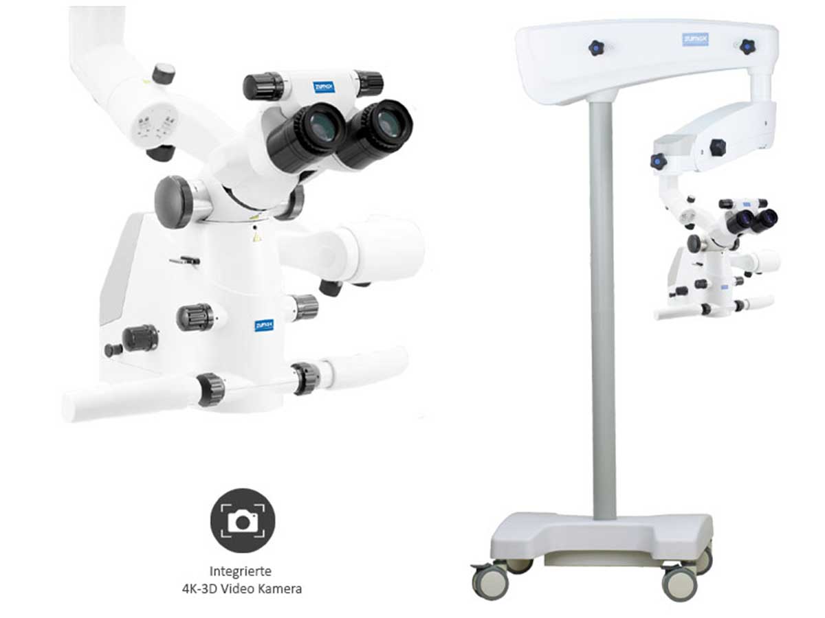 Mikroskop Komfort-Zoom (OMS2380 R2) mit 4K 3D Video Kamera, 1000 mm zweiter Arm - Deckenhalterung